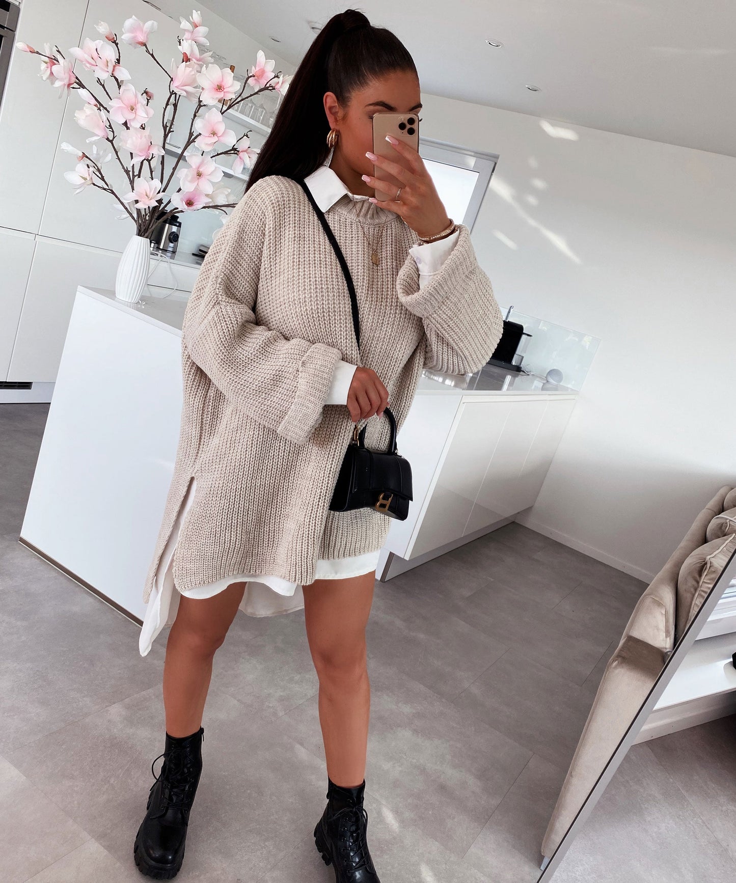 Cozy Oversized Knit Sweater in Soft Beige
