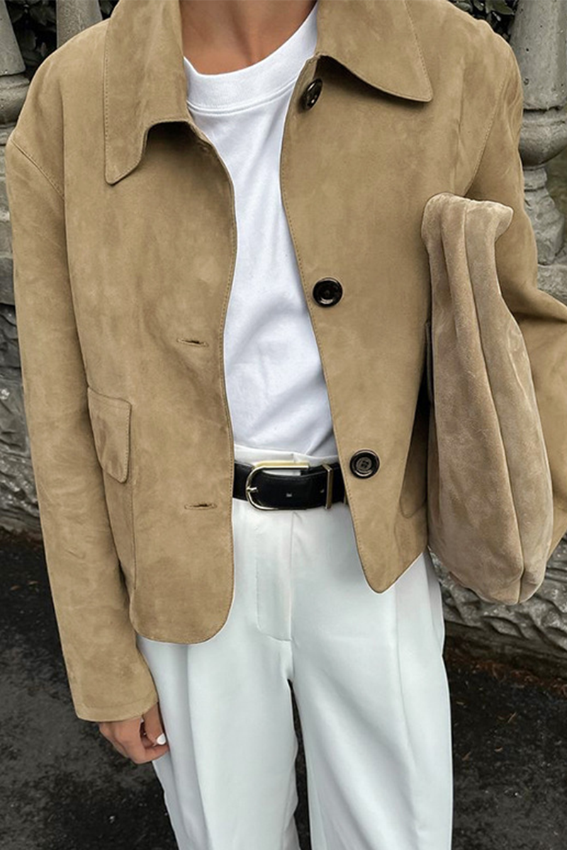 Casual Button-Up Turndown Collar Jacket