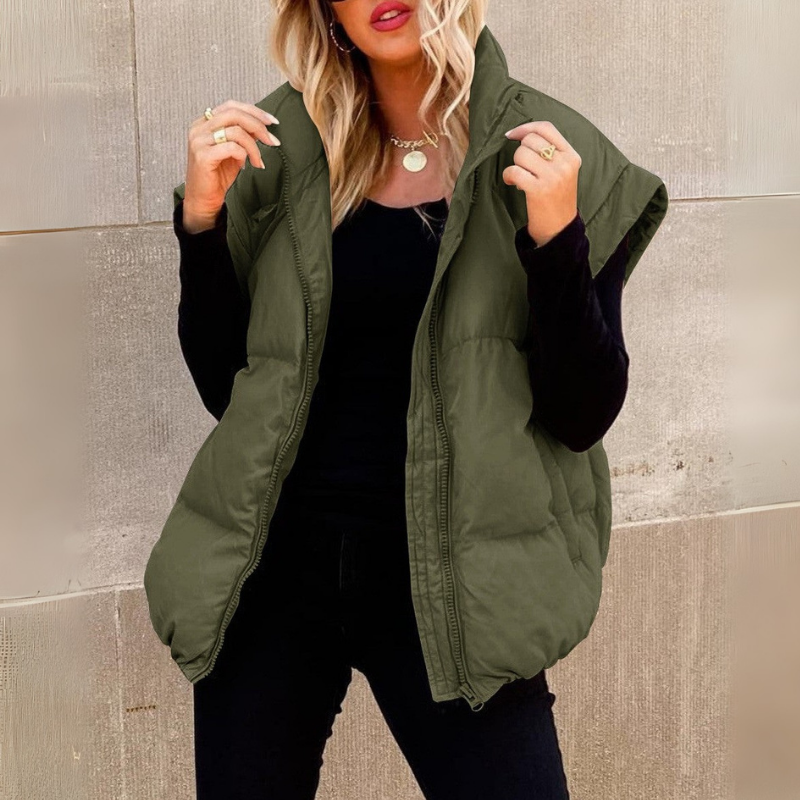 Women's Quilted Padded Vest with Stand-Up Collar