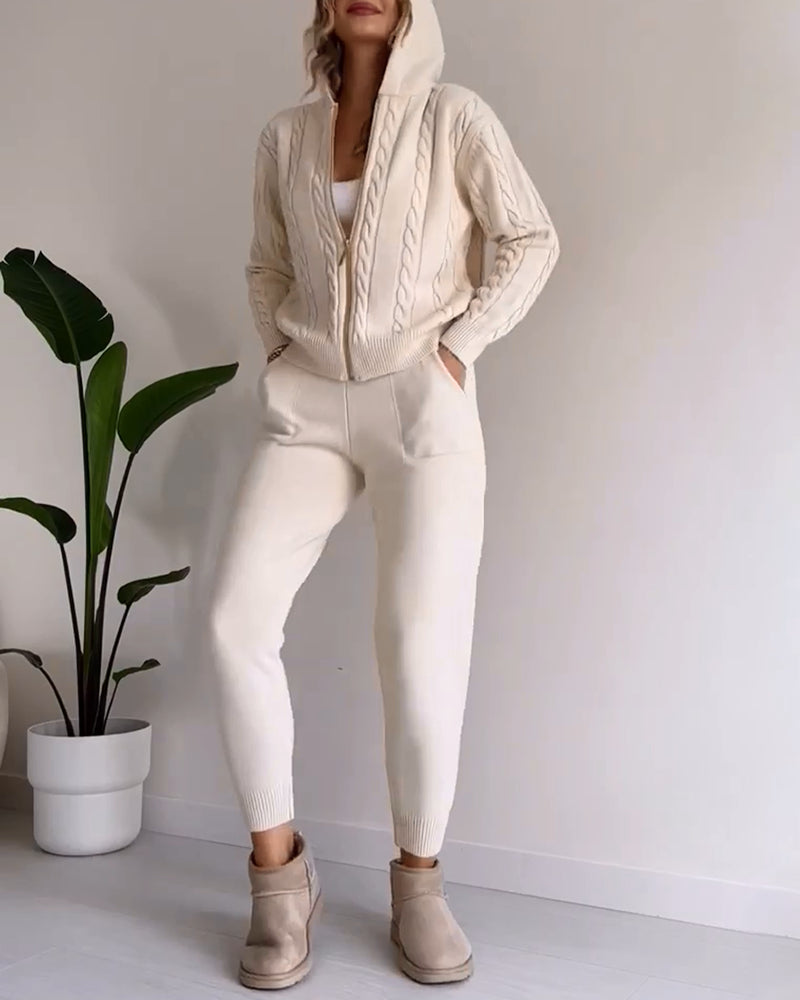 Casual Twist Jacquard Sweater Cardigan Set