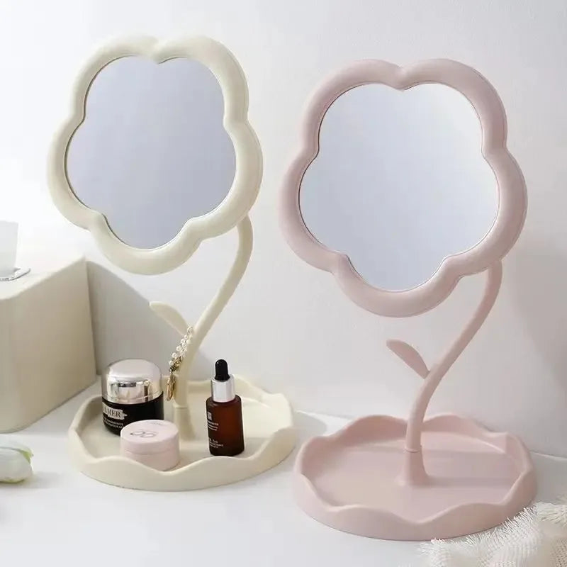 Pastel Flower Compact Desktop Mirror with Cute Korean Design