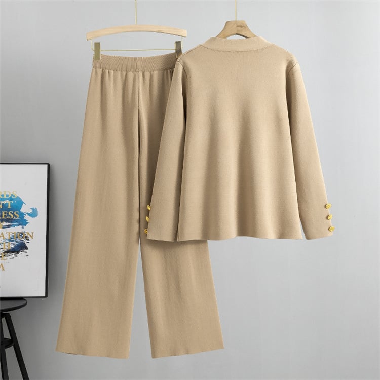 Wool Blend Sweater & Wide-Leg Pants Set
