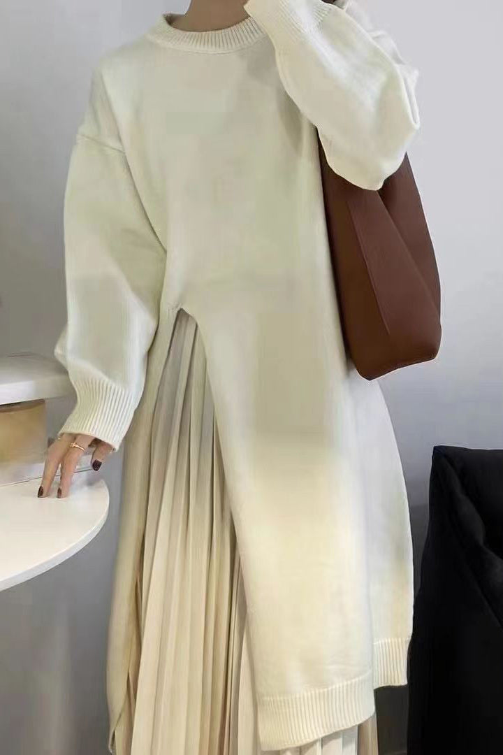Side-Slit Knit Sweater Dress