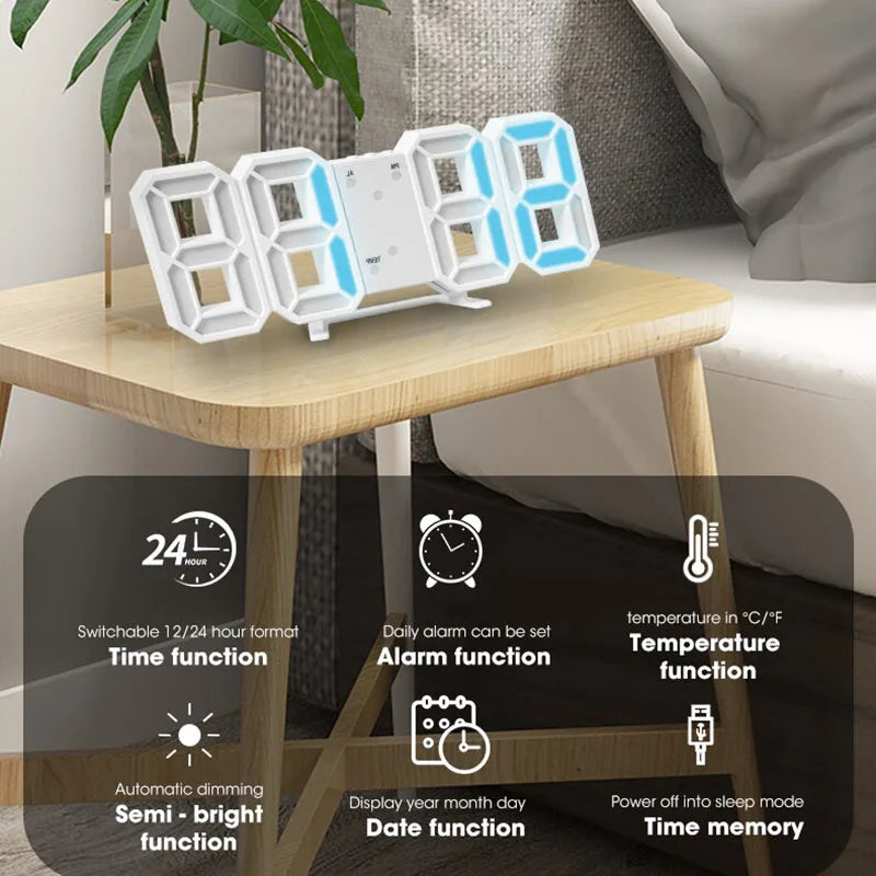 Modern 3D LED Wall Clock with Temperature Display for Home and Office