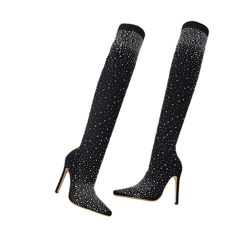 Sparkly Faux Diamond Over-the-Knee Boots