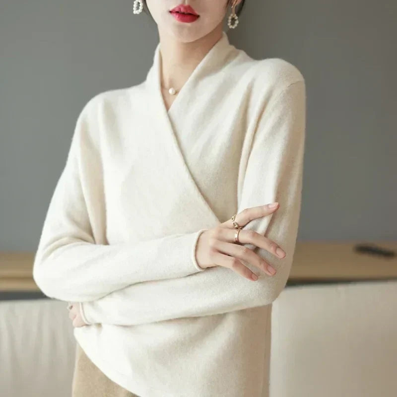 Cashmere Luxe - Elegant Crossed Sweater for Women