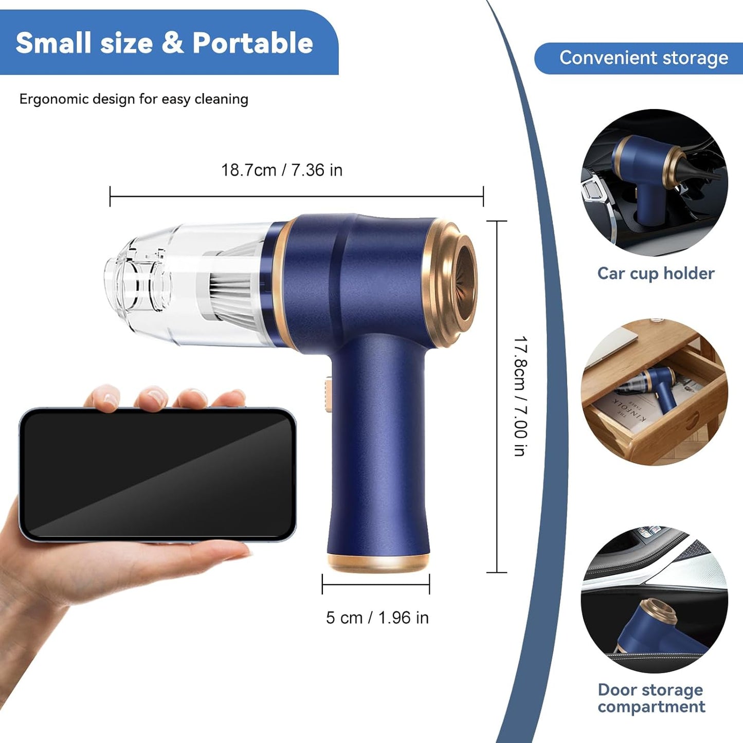 Portable Cordless Mini Vacuum Cleaner and Air Duster for Car and Home