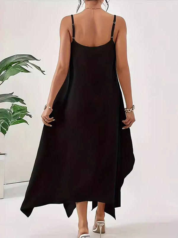 Effortless Chic Asymmetric Spaghetti-Strap Maxi Dress