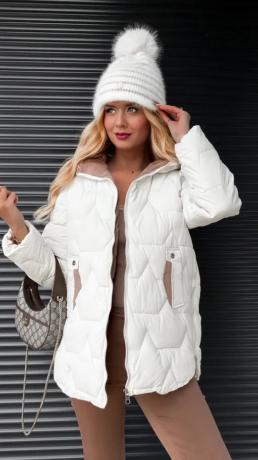 Cozy Quilted Jacket with Hood and Zipper Accents