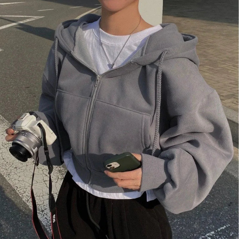 Stylish Cropped Hoodie Sweatshirt