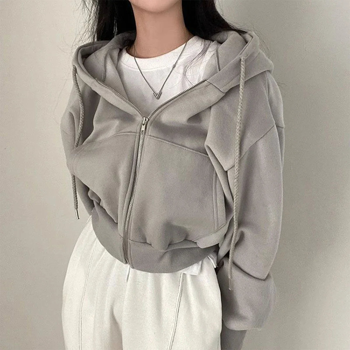 Stylish Cropped Hoodie Sweatshirt