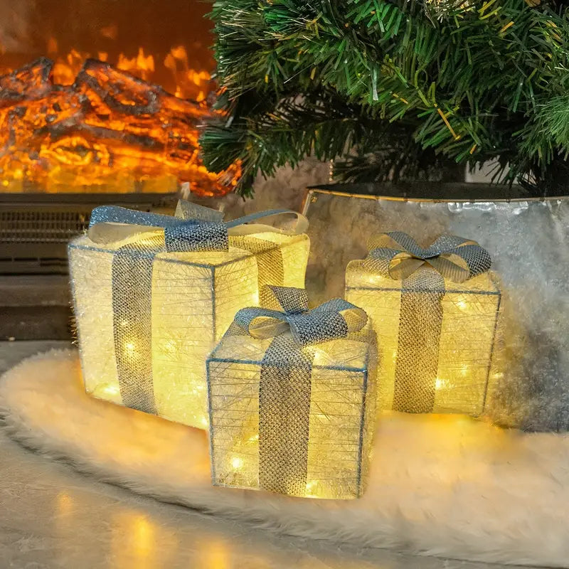 Festive LED Light Gift Box Set for Holiday Decor
