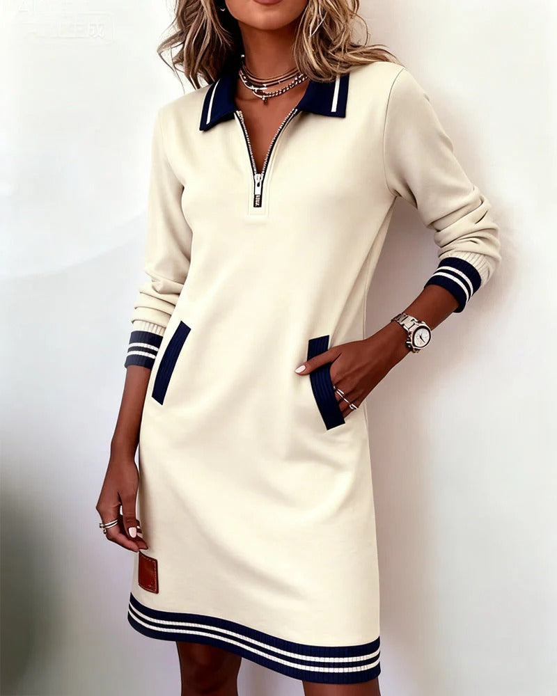 Sporty Knit Dress with Zipper Collar