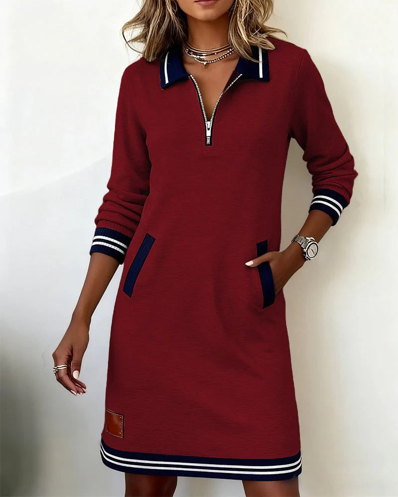 Sporty Knit Dress with Zipper Collar