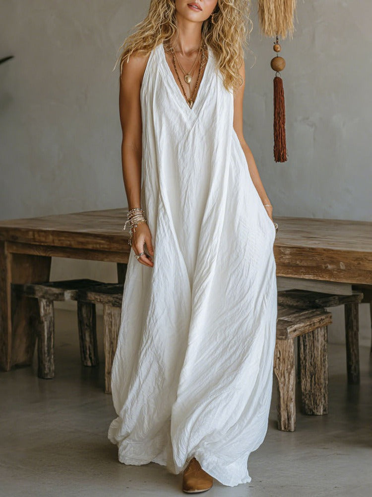 Flowy Elegance Sleeveless V-Neck Maxi Dress
