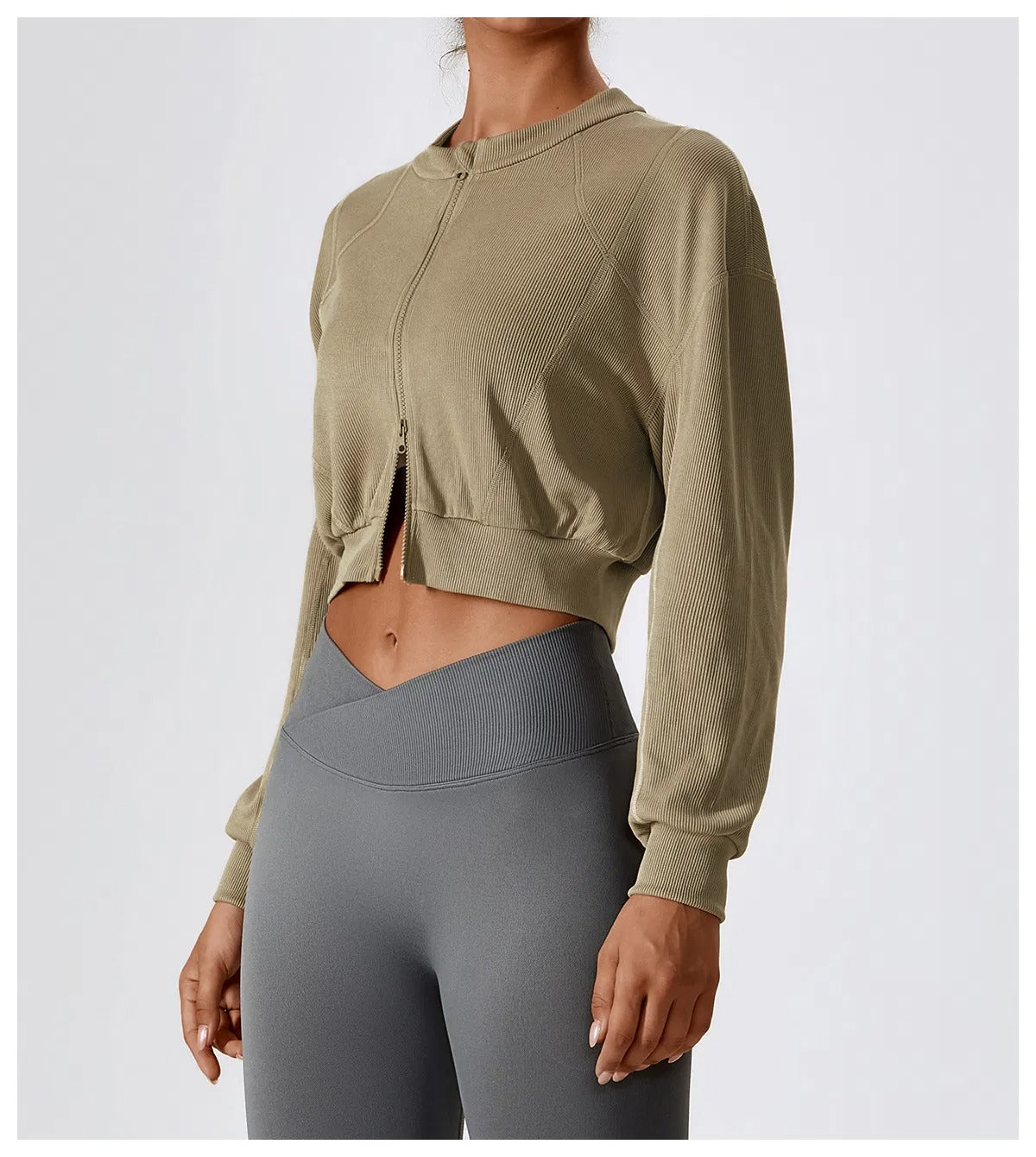 Cozy Ribbed Zip-Up Crop Sweatshirt