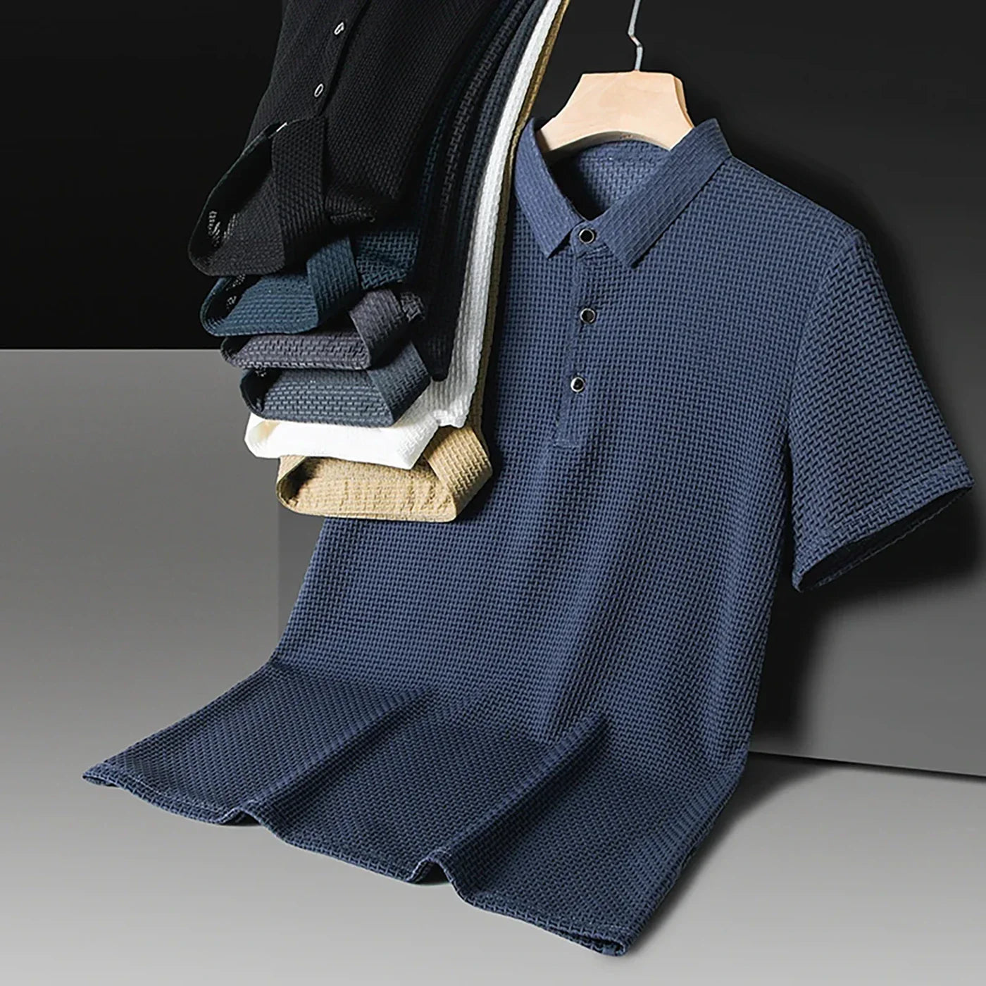 Lightweight Waffle Knit Polo Shirt