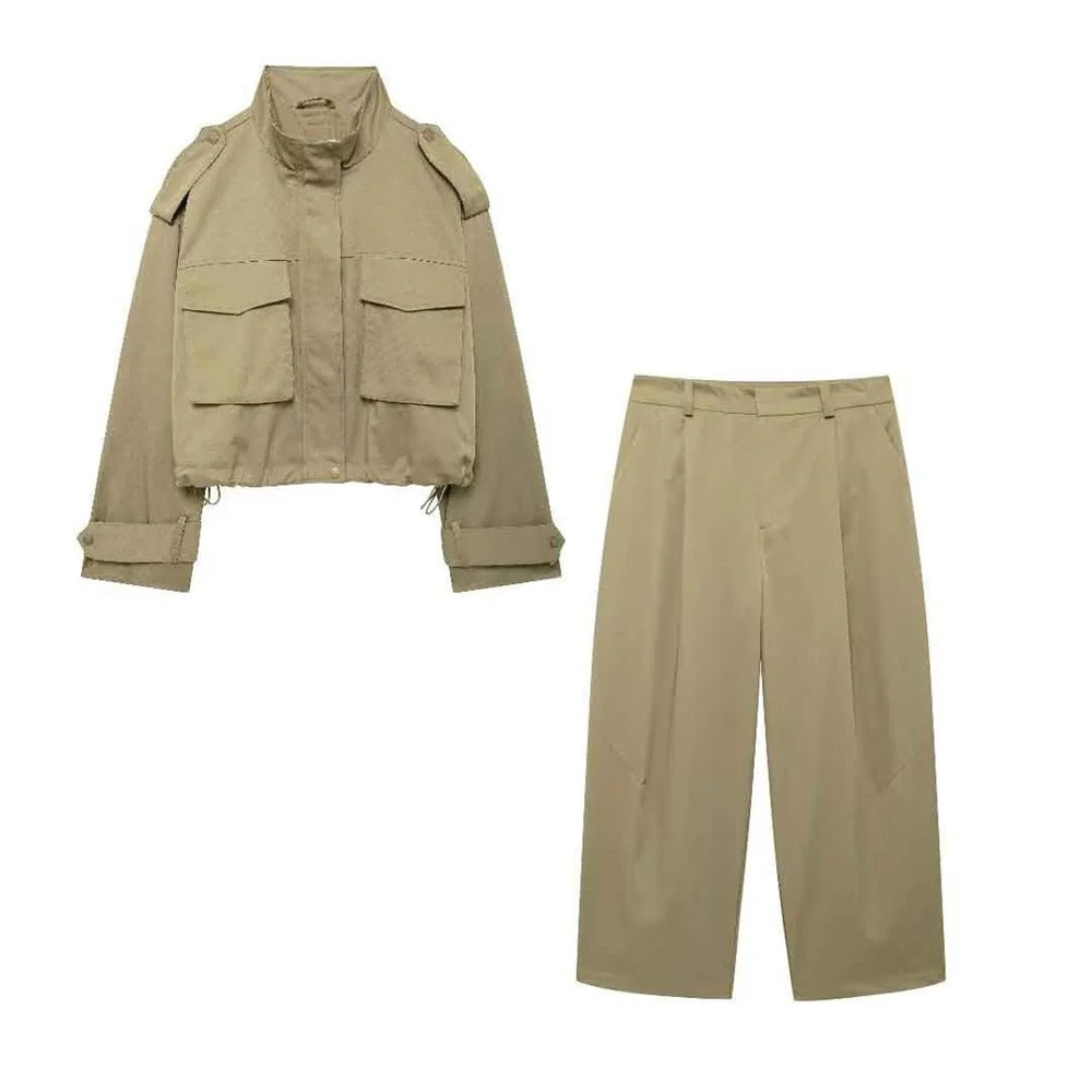 Casual Cargo Jacket with Strap and Pocket Details