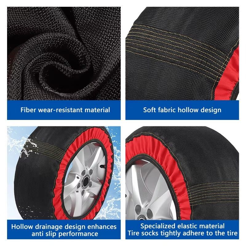 Anti-Slip Snow Socks for Car Tires - Reusable Winter Traction Covers