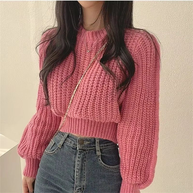 Women's Cropped Knit Sweater - Mira Relaxed Fit Pullover