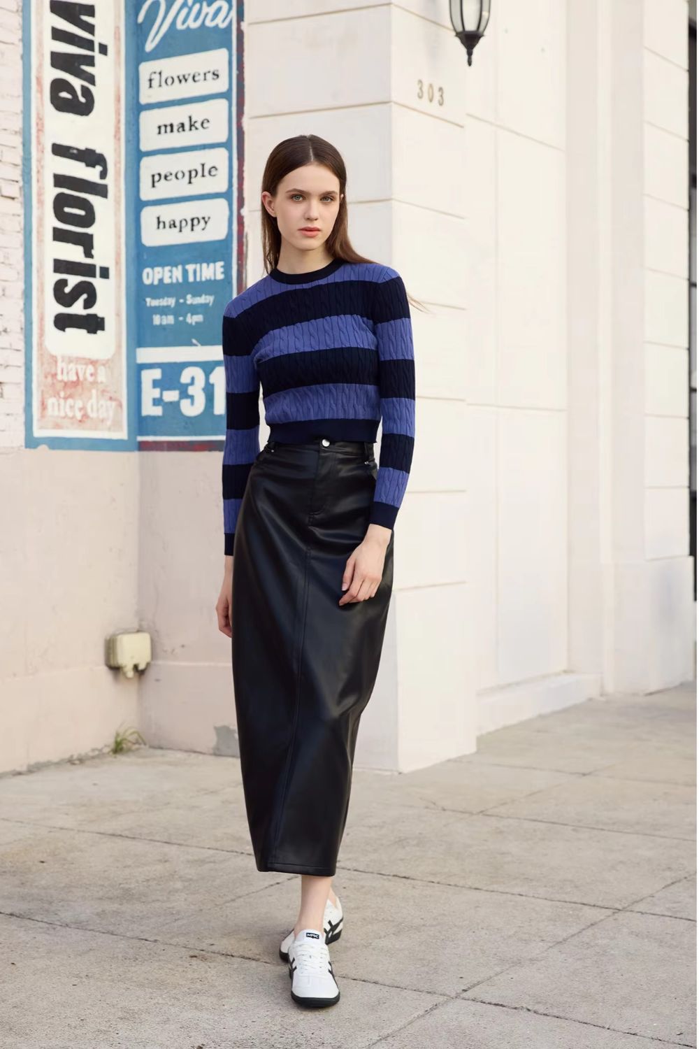 Striped Sweater & Leather Skirt Set - Two Piece Fall Outfit