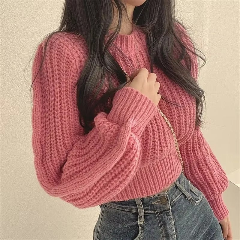 Women's Cropped Knit Sweater - Mira Relaxed Fit Pullover