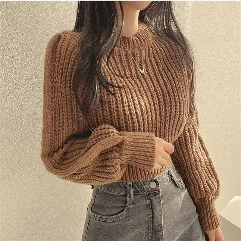 Women's Cropped Knit Sweater - Mira Relaxed Fit Pullover