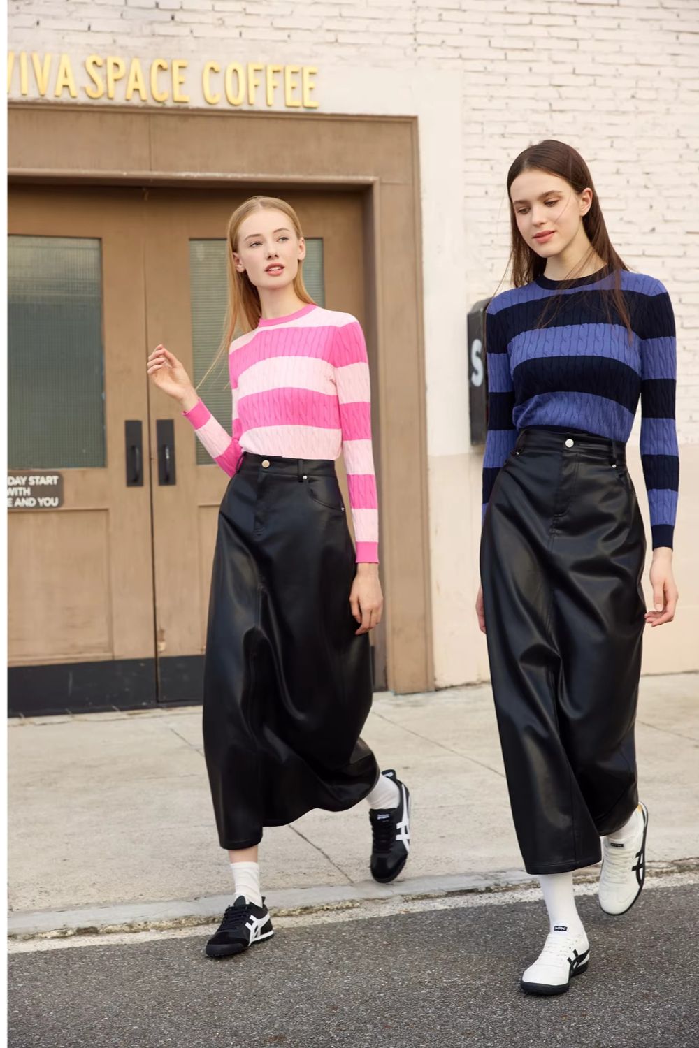 Striped Sweater & Leather Skirt Set - Two Piece Fall Outfit