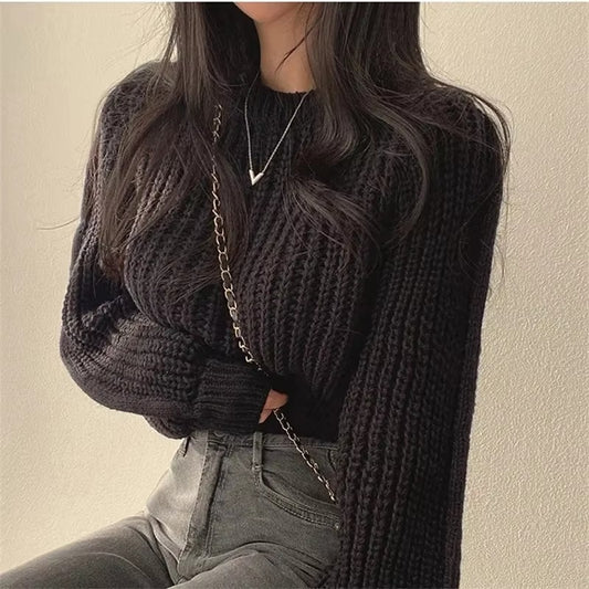Women's Cropped Knit Sweater - Mira Relaxed Fit Pullover