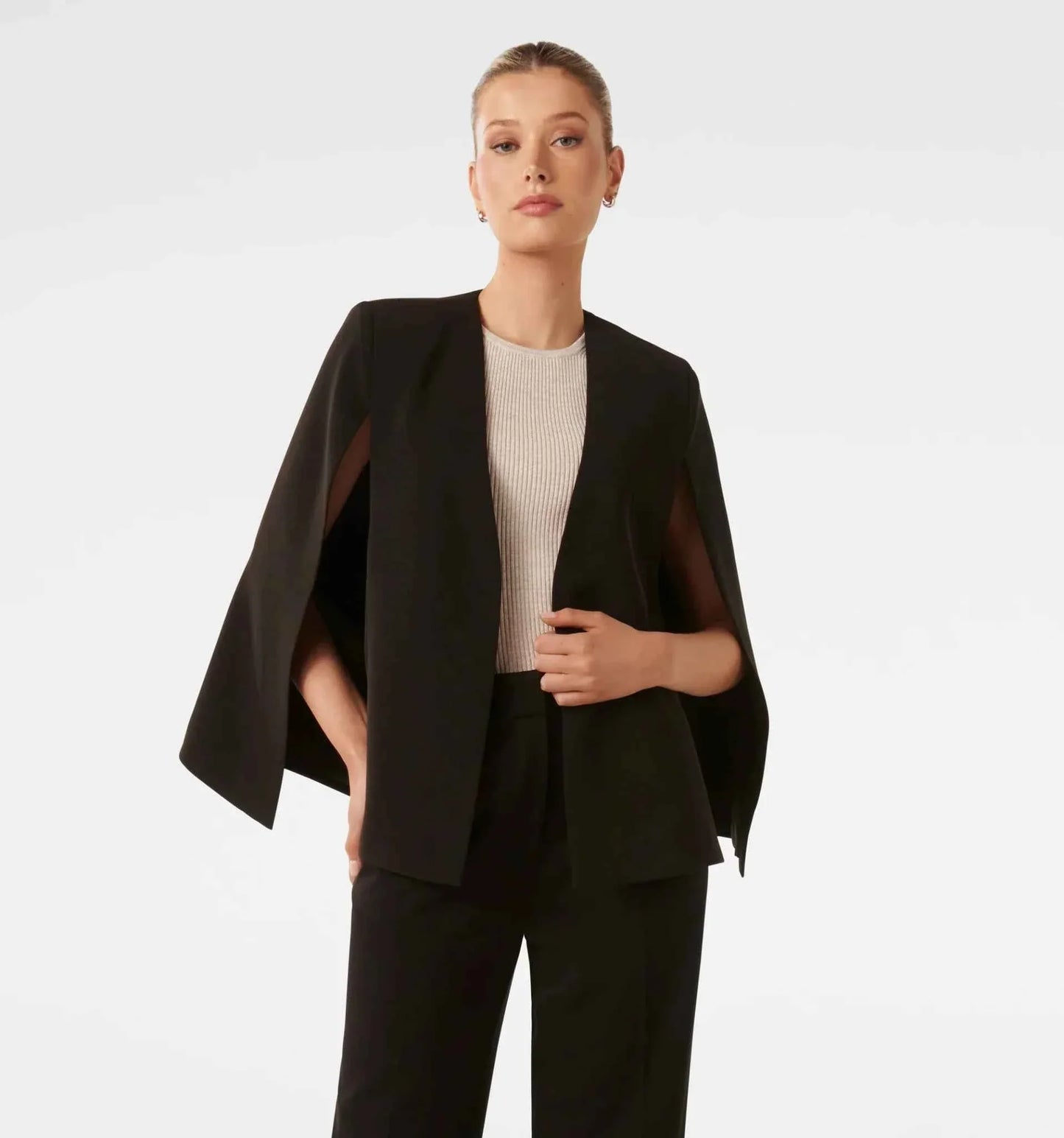 Elegant Women's Cape Blazer with Flowing Cut and Sleeve Slit