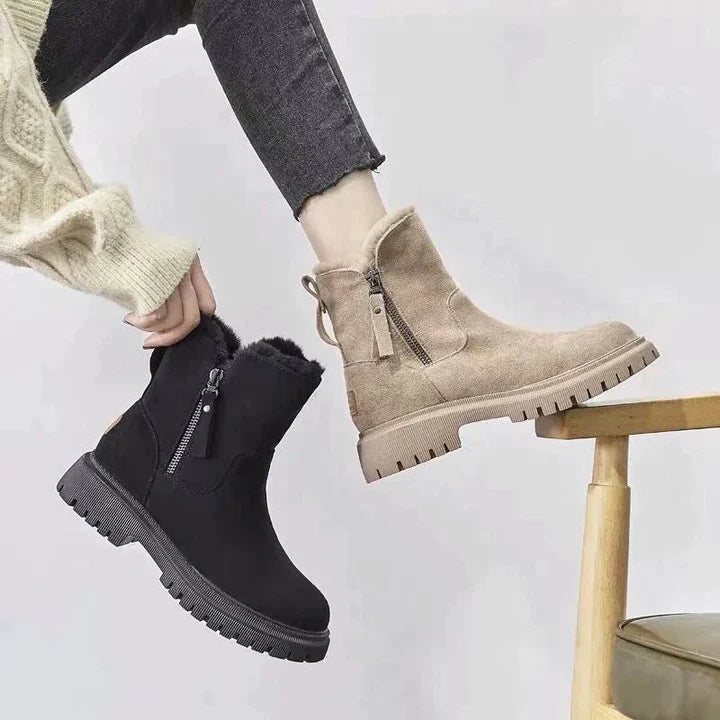 Chic Suede Effect Ankle Boots with Cozy Fur Lining