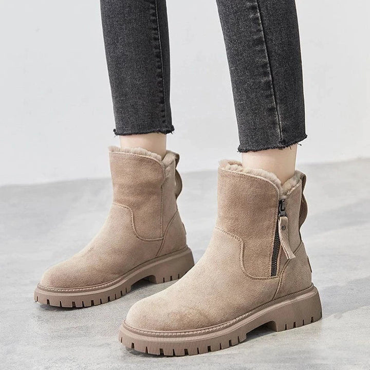Chic Suede Effect Ankle Boots with Cozy Fur Lining