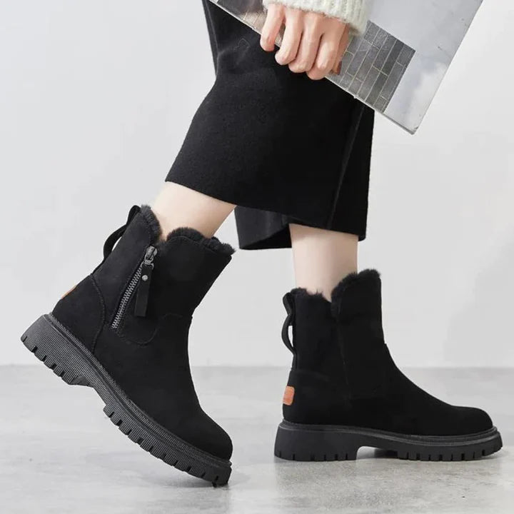 Chic Suede Effect Ankle Boots with Cozy Fur Lining