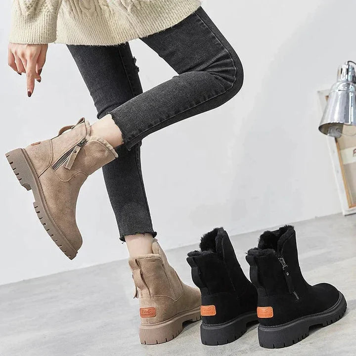 Chic Suede Effect Ankle Boots with Cozy Fur Lining