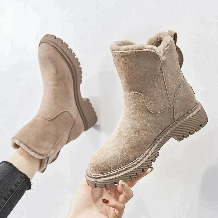 Chic Suede Effect Ankle Boots with Cozy Fur Lining