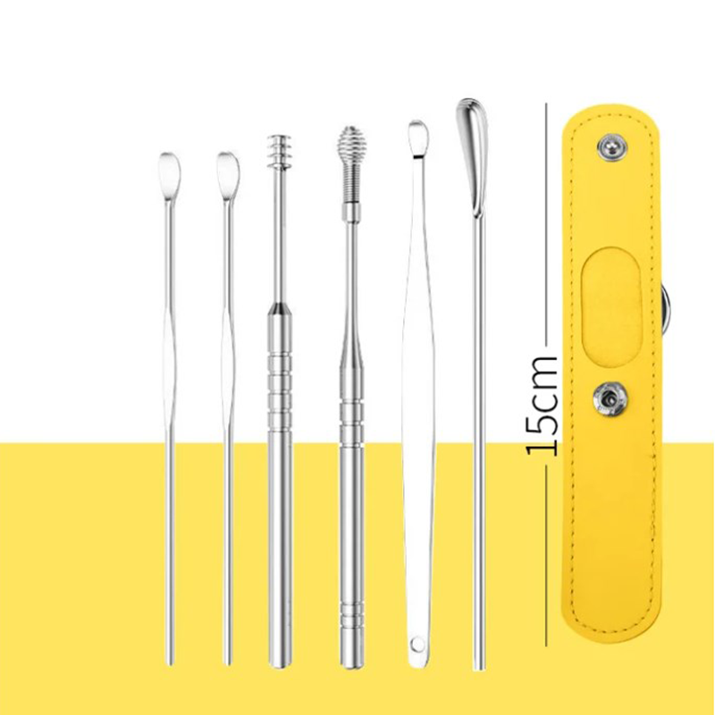 Portable Stainless Steel Ear Pick Set with Spiral Tools
