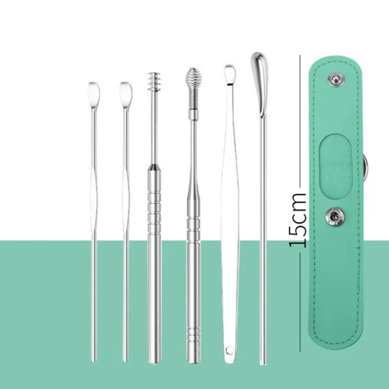 Portable Stainless Steel Ear Pick Set with Spiral Tools