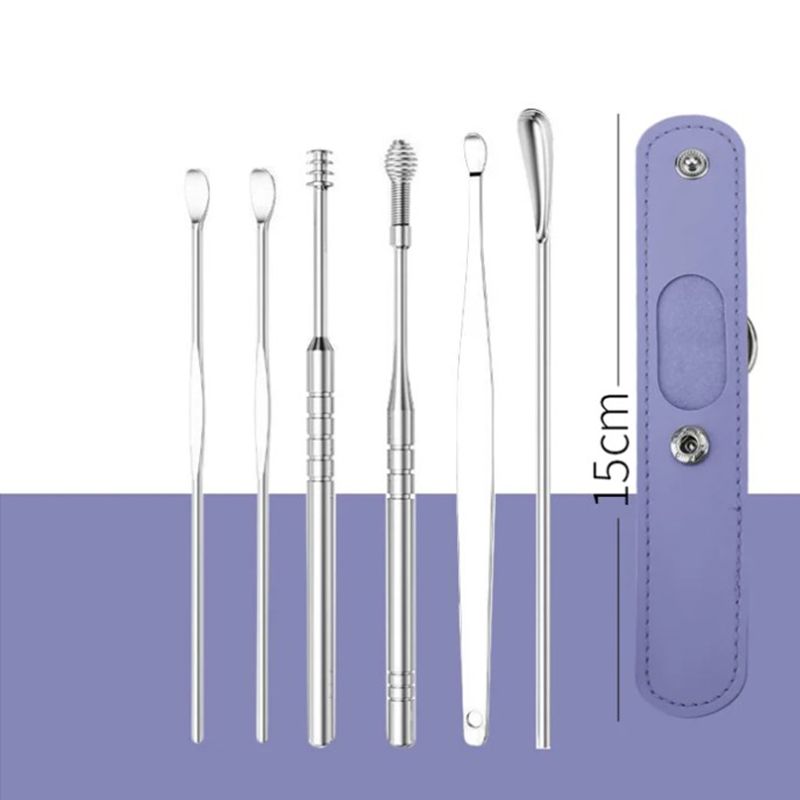 Portable Stainless Steel Ear Pick Set with Spiral Tools