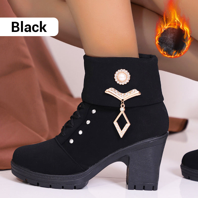 Chic Rhinestone Ankle Boots with Chunky Heel