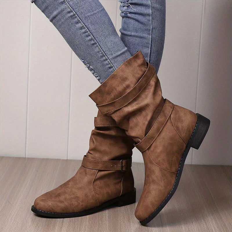 Chic Leather Ankle Boots with Buckle Detail