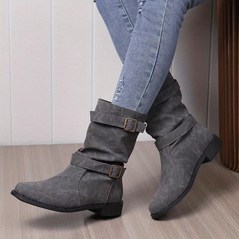 Chic Leather Ankle Boots with Buckle Detail