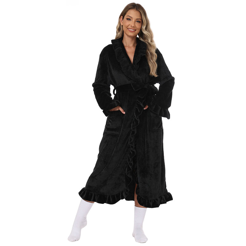 SereniWear™ - Ultra Soft Bathrobe with Elegant Ruffle Trim