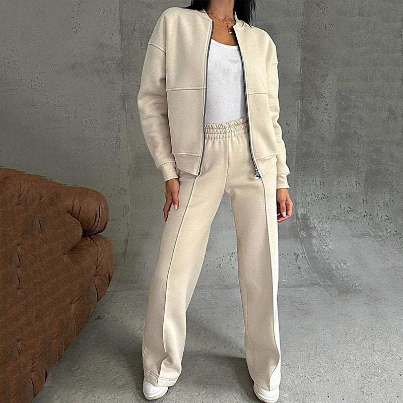 Casual Two-Piece Loose Fit Jacket and Wide-Leg Pants Set