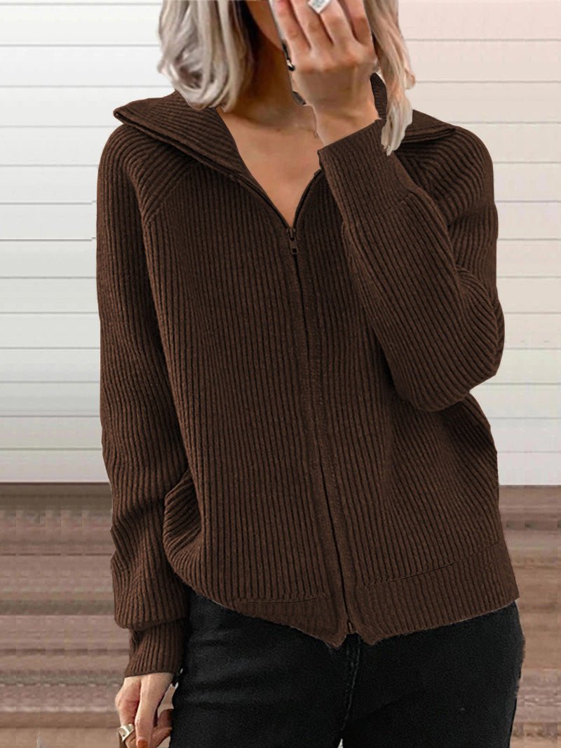 Cozy Thick Cotton Knit Zip-Up Sweater