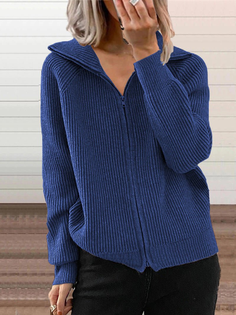 Cozy Thick Cotton Knit Zip-Up Sweater